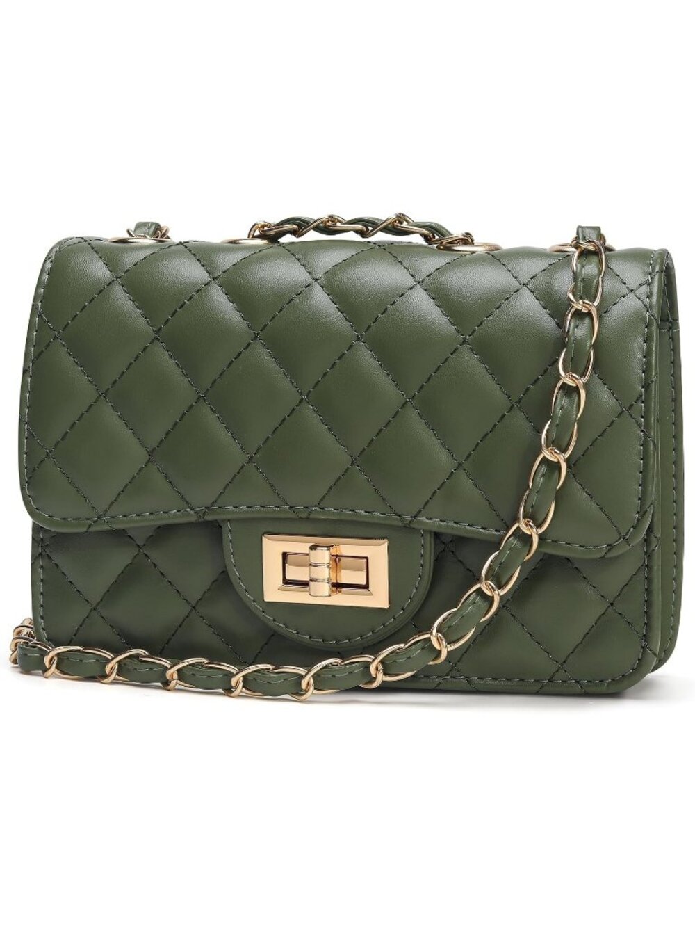 Women's Green PU Leather Satchel Small Quilted Purse Chain Crossbody Bags
